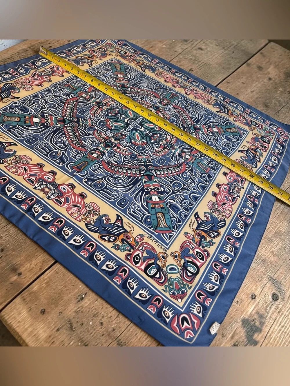 Vintage AESOTICA Eleanor Paine Silk Scarf - Totem Tribal Design Print